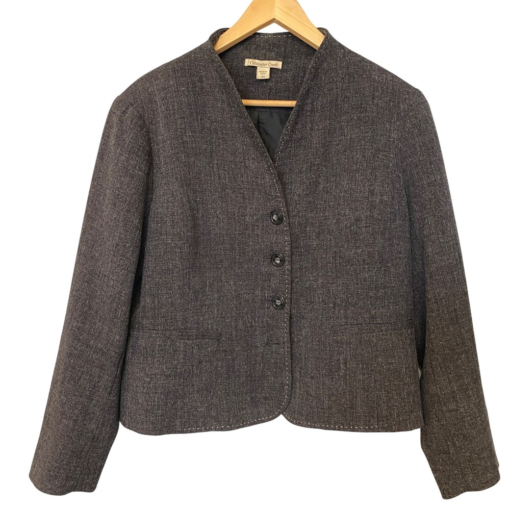 Coldwater Creek Charcoal Gray Pick Stitch Collarless Blazer Jacket 14P‎
